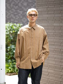 グラフペーパー SIDOGRAS Brown Stripe L/S Oversized Regular Collar Shirt(GM263-50345)BROWN☆8月8日(土)発売！