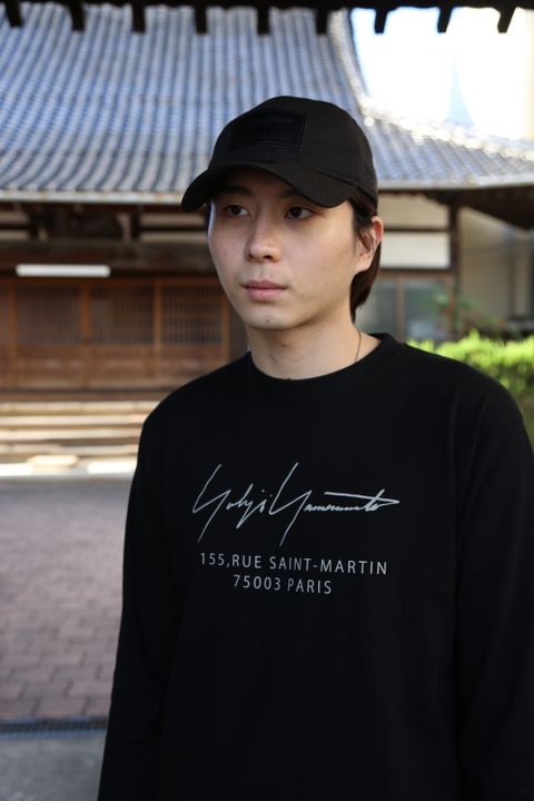 Yohji Yamamoto FW20 長袖 コットン Tシャツ シグネチャーロゴ パリ ブラック レギュラーフィット style.2020.11.4