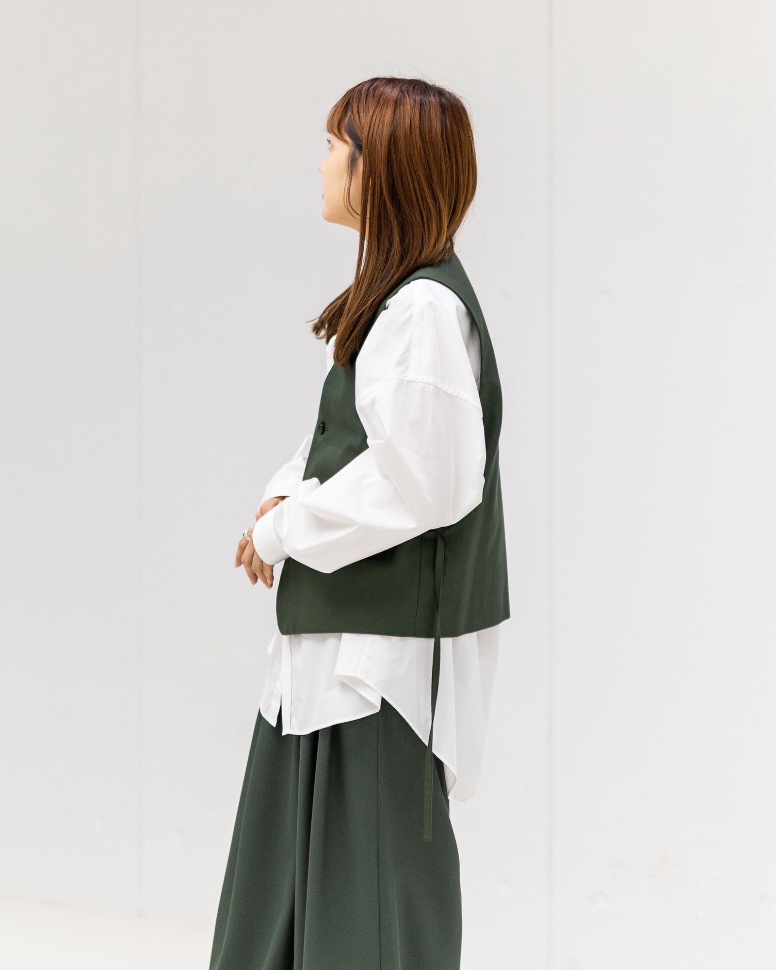 Graphpaper 25AW Women's Cotton Cupro Back Satin Gilet(GL253-30346)GREEN