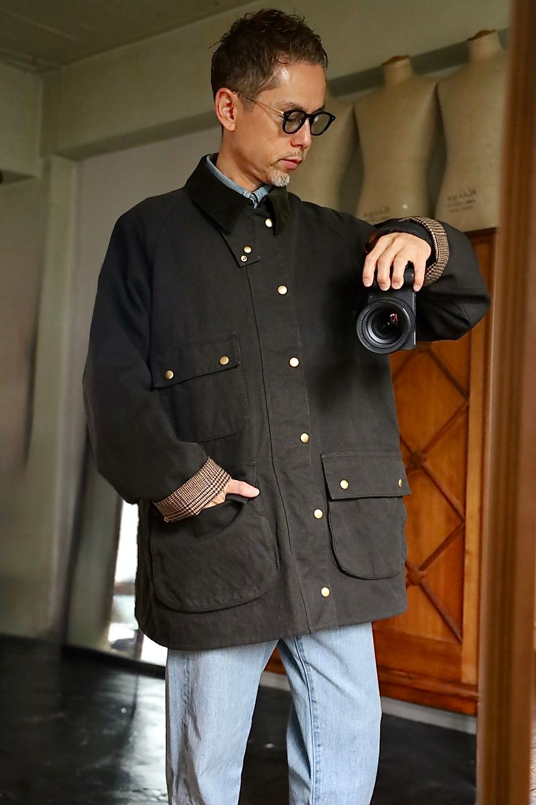A.PRESSE 2026 STYLE2 Vintage Silk Hemp Riding Oiled Jacketスタイル