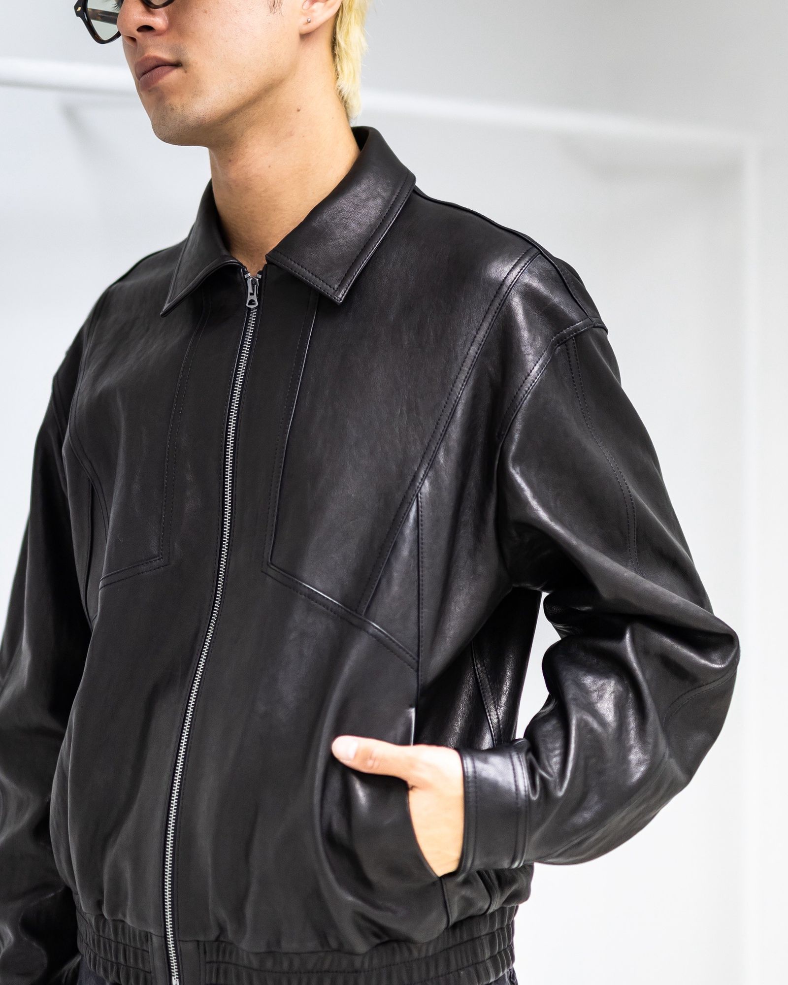 ANOTHER OFFICEアナザーオフィス Lambskin Utility Blouson(AOEWLJ001)BLACK
