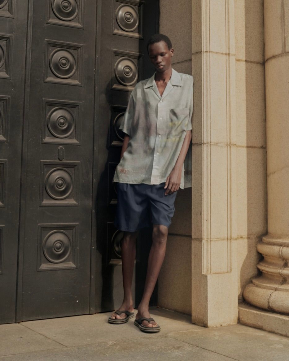 ヨーク25SUMMER シャツLANDSCAPE PRINTED OPEN COLLAR SHIRT(YK25SS001003SH)BLUE