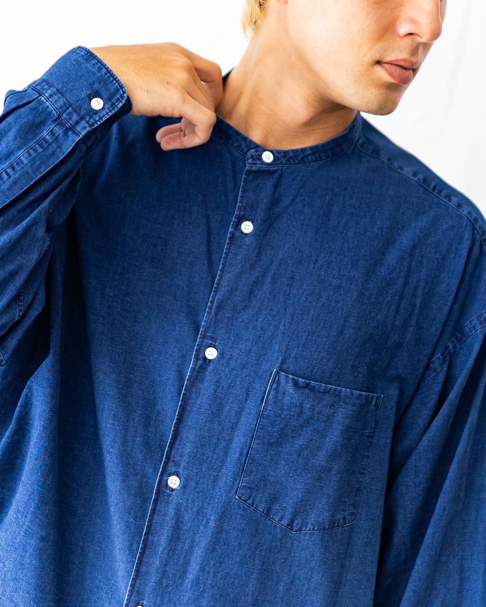 Graphpaper SIDOGRAS Indigo Poplin L/S Oversized Band Collar Shirt(DARK FADE)☆8月2日(土)新作発売！