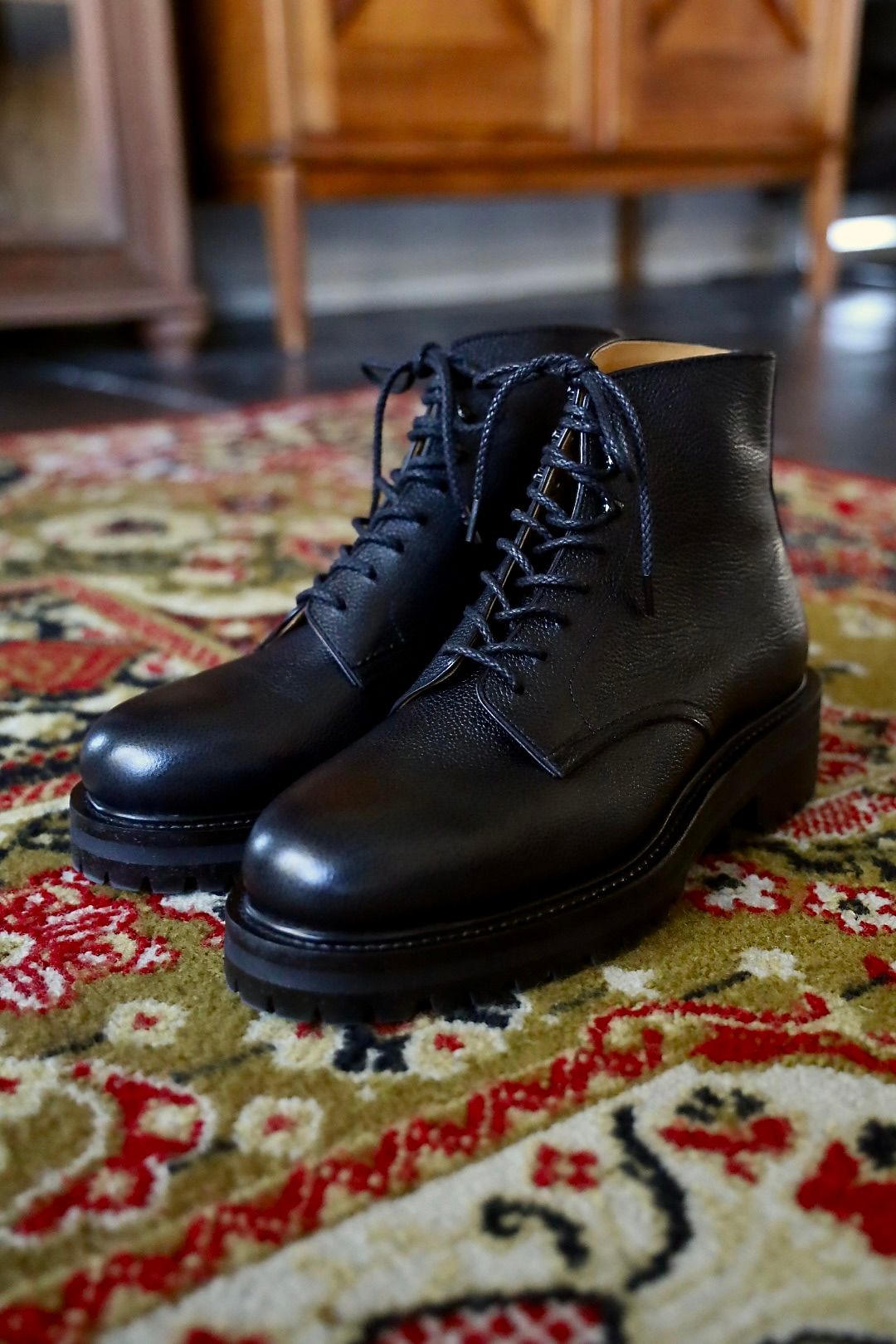 FOOTWORKSフットワークス  レースアップブーツ Lace-up shoes in grain leather(F03-0002_M)BLACK☆新作発売！