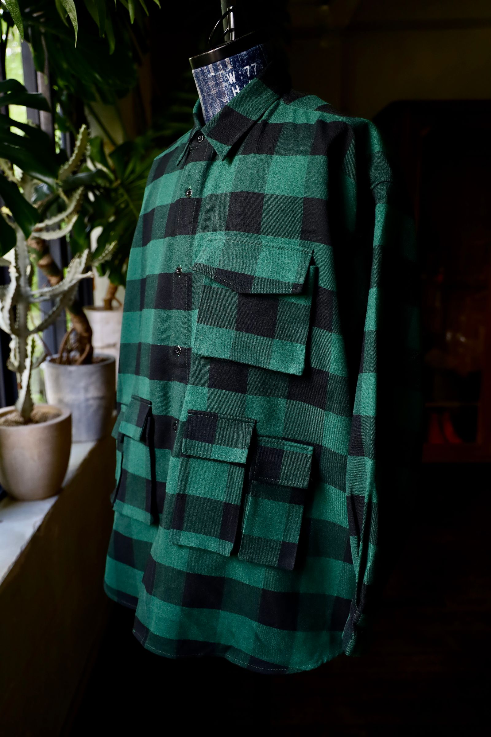 フレッシュサービス BUFFALO CHECK MULTI POCKET SHIRT(FSC243-50133)GREEN CHECK
