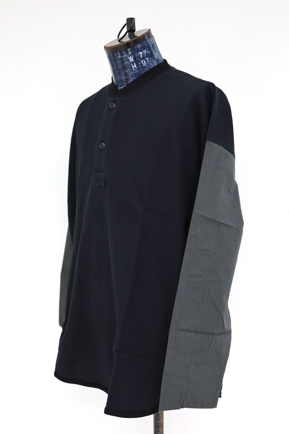 コムデギャルソンオム26SS ワッフルヘンリー切替えカットソー(HQ-T010-051)BLACK×KHAKI☆3月6日(金)発売！