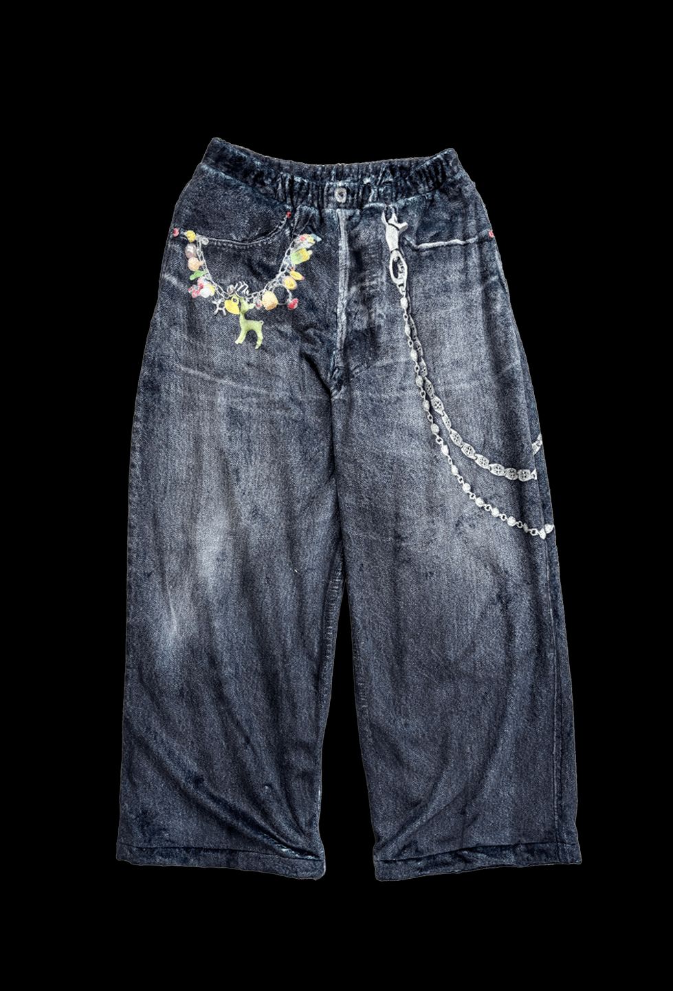 トーキングアバウト ジ アブストラクション 25AW FLEECE DENIM PRINT WIDE PANTS (2526AW-PT-005)BLACK☆新作発売！