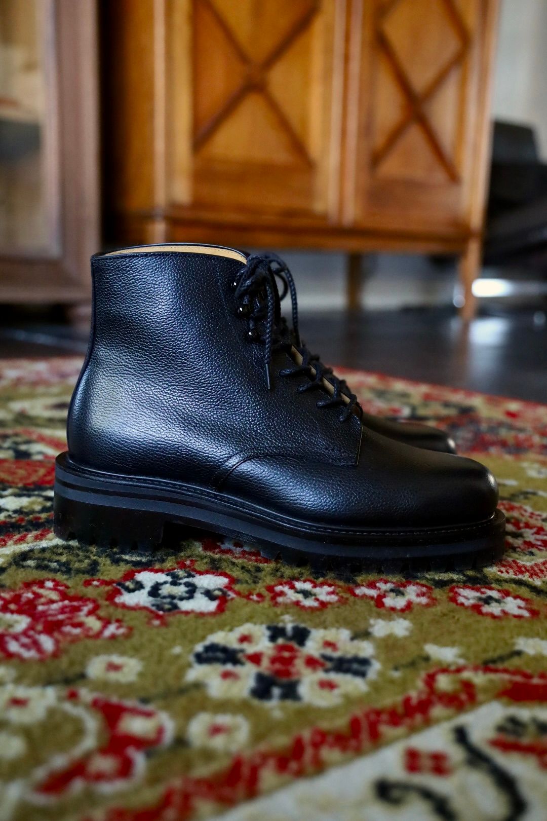 FOOTWORKSフットワークス  レースアップブーツ Lace-up shoes in grain leather(F03-0002_M)BLACK☆新作発売！