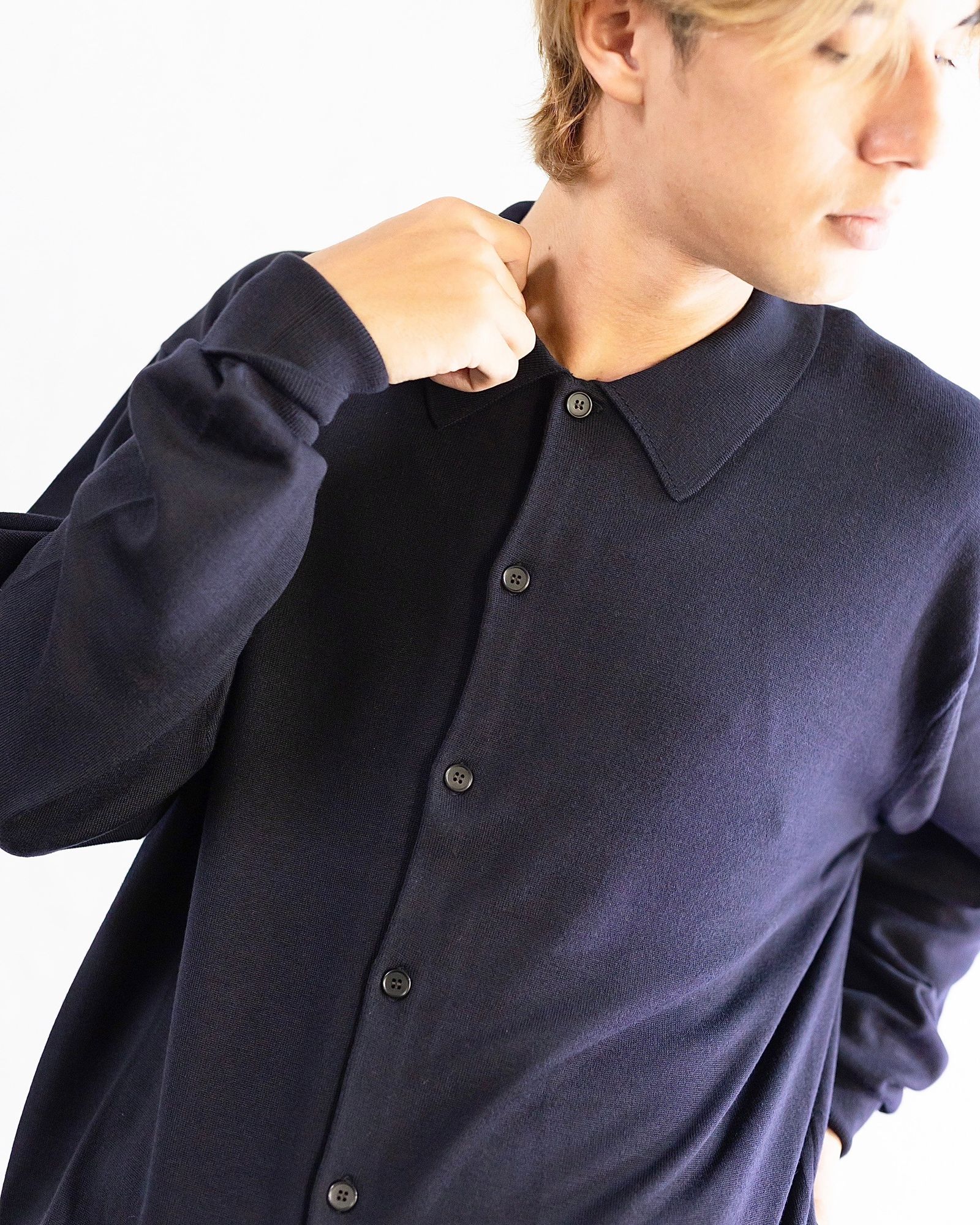 A.PRESSE Wool Knit Polo Collar Cardigan(NAVY) 8月10日(土)新作発売！ | 5143 | mark