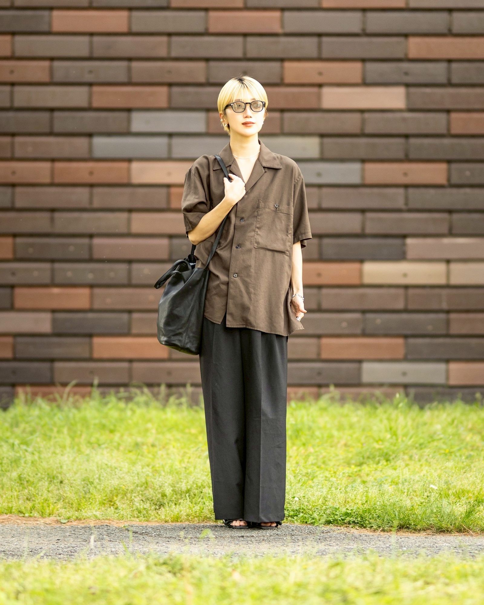YOKE/GARMENTDYED COTTON SILK TWILL OPEN COLLAR SHIRT STYLE