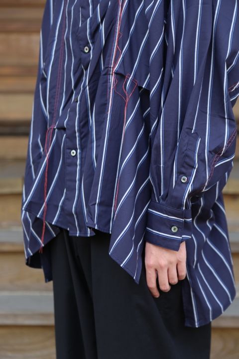 JieDa2020AW HAND STITCH STRIPE SHIRT"NAVY"(Jie-20W-SH02)style.2020.7.17
