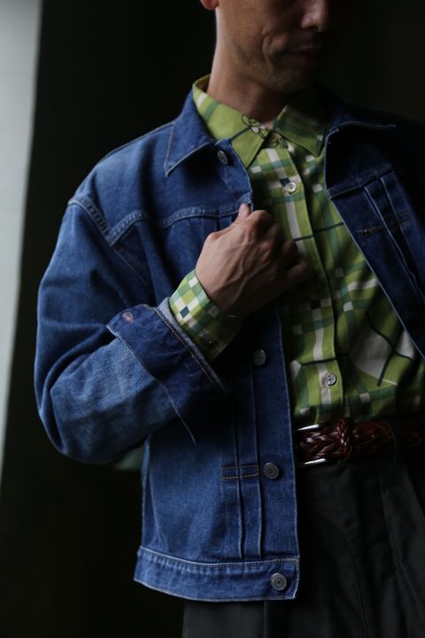 CIOTAシオタ本藍スビンコットン13.5ozデニムGジャン"ミディアムダークブルーダメージ"style.8.13.