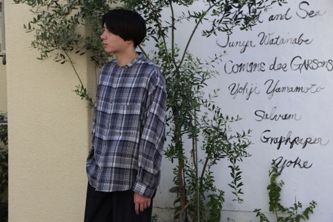Graphpaper Tencel Check Band Collar Big Sleeve Shirt"BLACK×GRAY"(GM203-50062) style.2020.8.15.