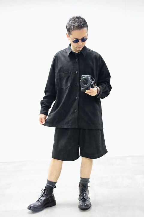 Graphpaper 26SS Cow Nubuck Leather L/S Oversized Regular Collar Shirt"BLACK"スタイル