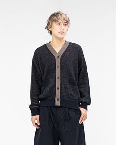 コムデギャルソンオム26SS シルク×綿片畦プレーティングカーディガン(HQ-N002-051)NAVY×BROWN☆2月6日(金)発売