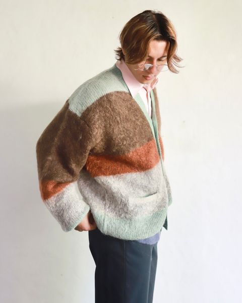 YOKE 23AW MOHAIR BORDER CARDIGAN"BROWN"スタイル