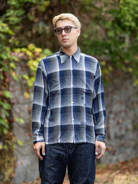 BOW WOW 26FW CHECK RAYON SHIRT(BWU-CRS)BLUE×BLACK×GRAY☆8月29日(土)11:00発売！
