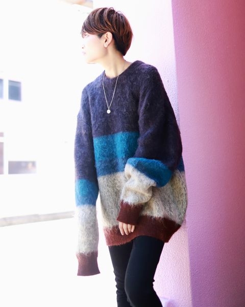 YOKE 新作MOHAIR BORDER CREWNECK SWEATER style.2023.9.1