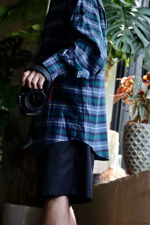 Graphpaper Check Flannel Oversized Band Collar Shirtスタイル