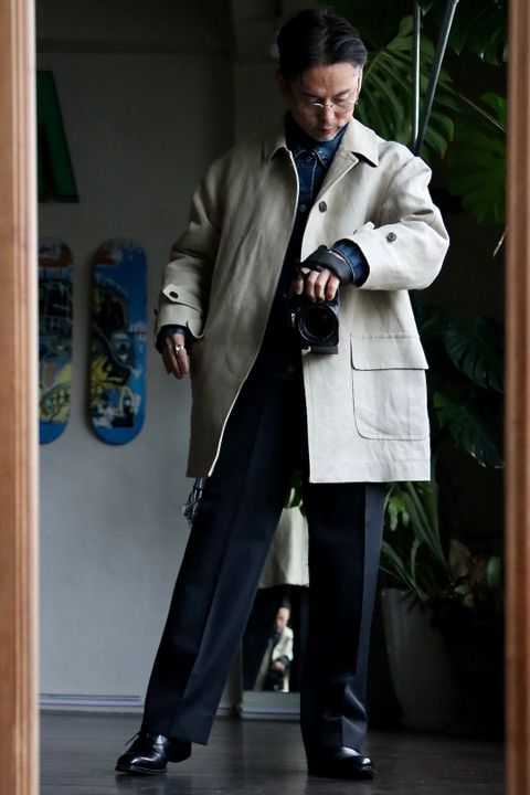 A.PRESSE Linen Half Coatスタイル