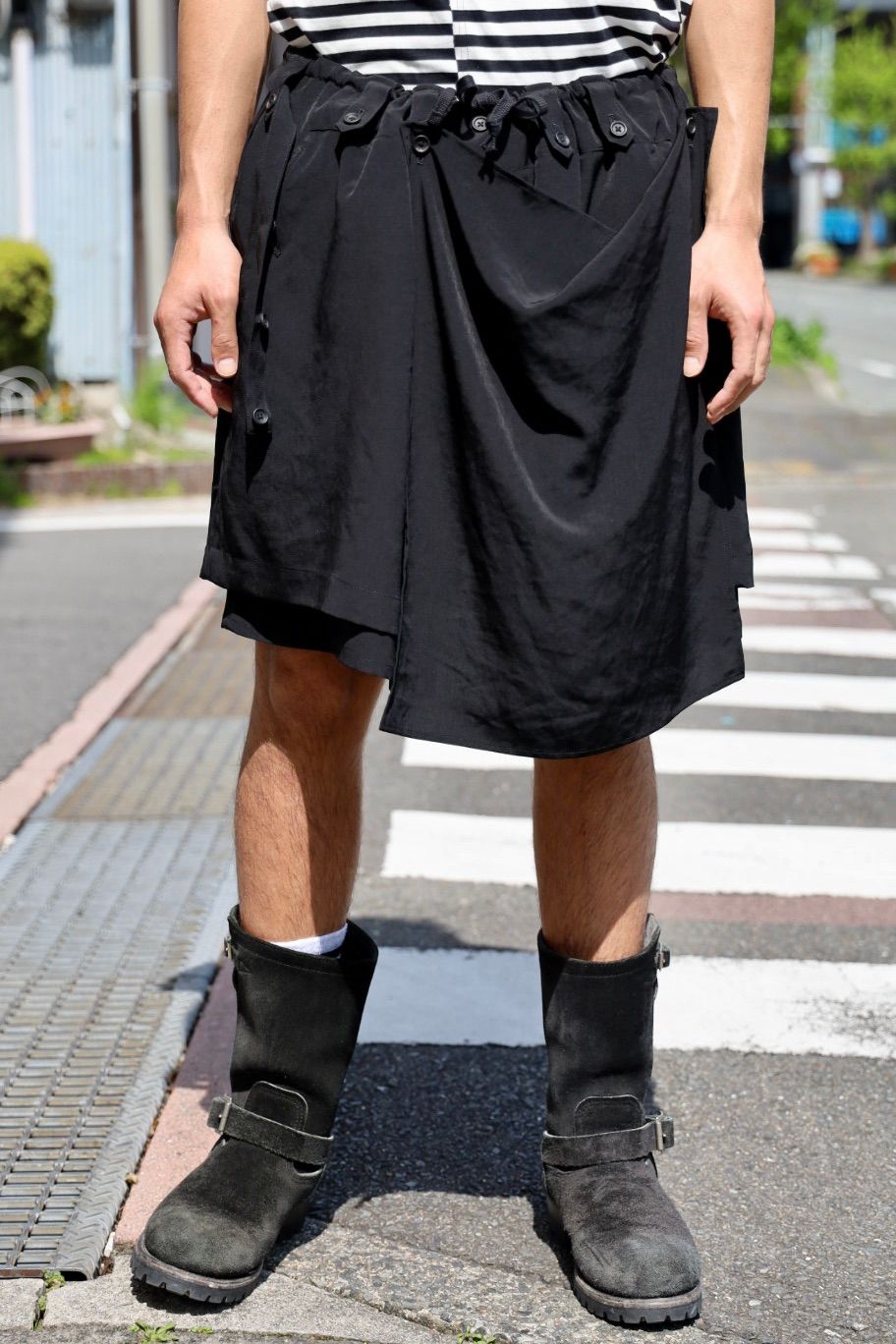 ヨウジヤマモト ドレープ布付きハーフパンツ(HK-P34-500)☆新作発売！