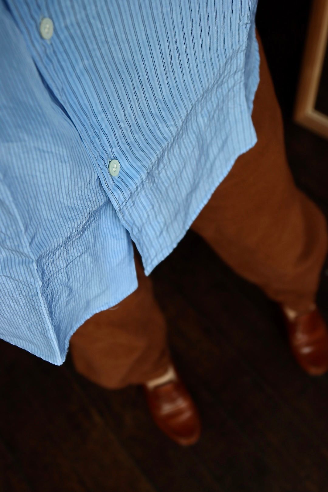 COMME des GARCONS HOMME キュプラストライプMIX S/Sシャツ