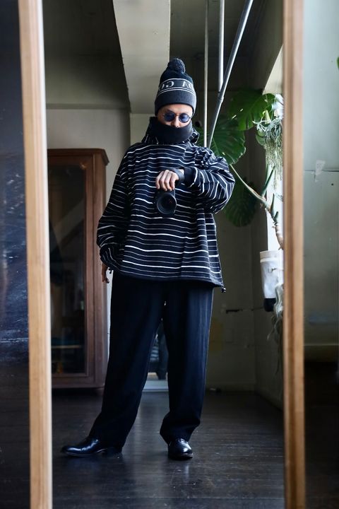 S.F.C 25SS HOODIE MIX SIDE STRIPE LS TEE"Black-White"スタイル