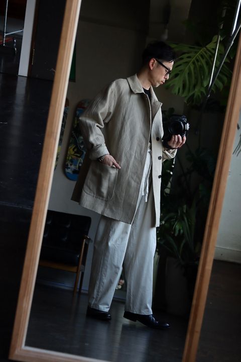A.PRESSE Linen Half Coatスタイル