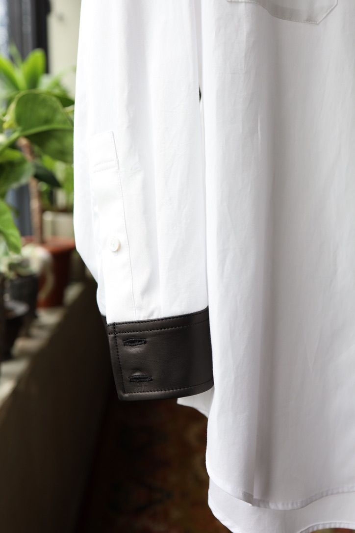 Yohji Yamamoto カフスレザーコットンシャツ (HW-B59-831-1A26)WHITE×BLACK☆7月8日(水)発売！
