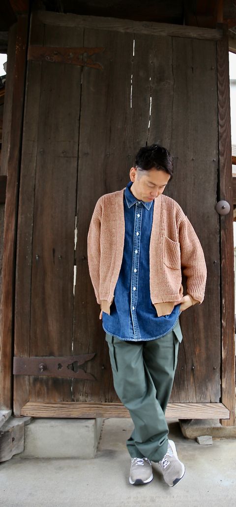 YOKE 5G CONNECTING RIB CARDIGAN"BEIGE MIX"style.2021.3.7.