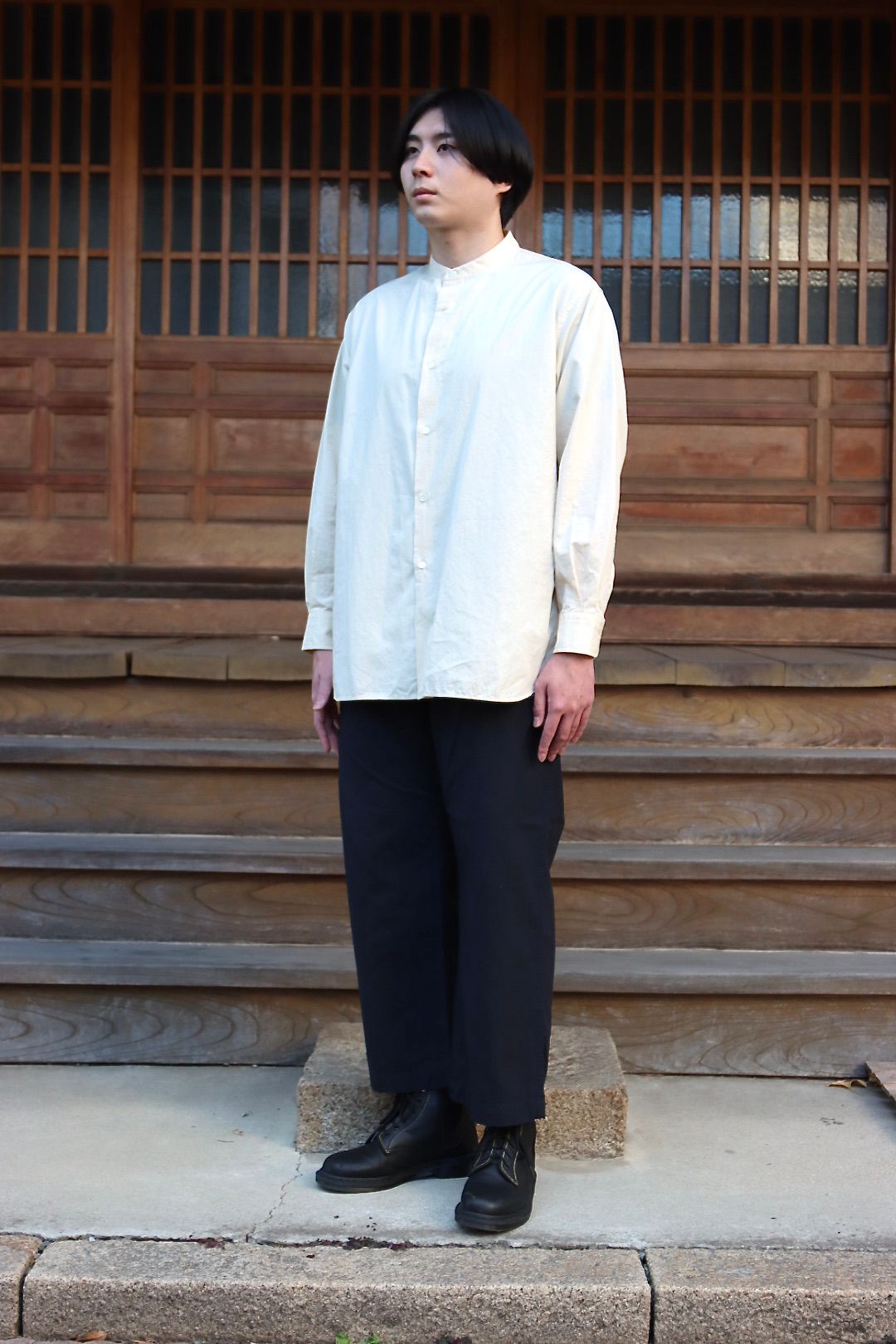 Ets.MATERIAUX Band collar shirt(OFF WHITE)style. | 2139 | mark