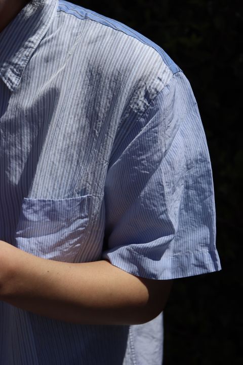 COMME des GARCONS HOMME キュプラストライプMIX S/Sシャツ(HI-B017-051) style. 2022.04.09.
