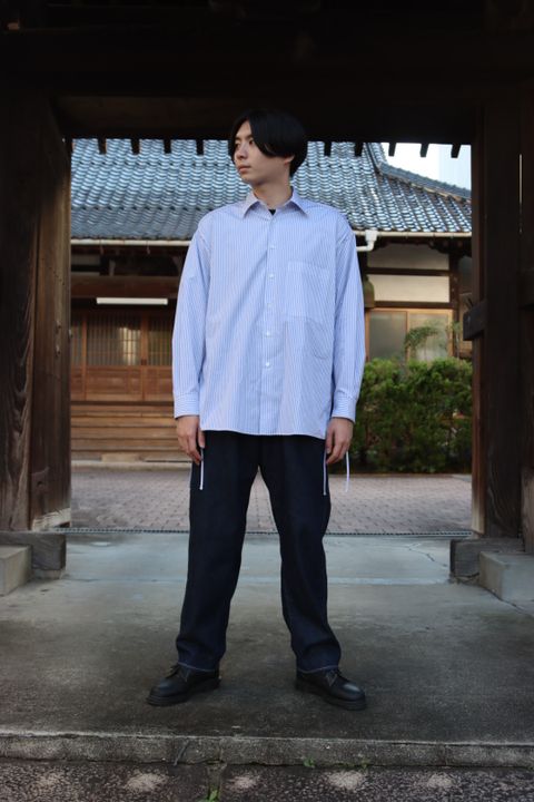 YOKE THOMAS MASON STRIPED PIPING SHIRT"WHITE"style.