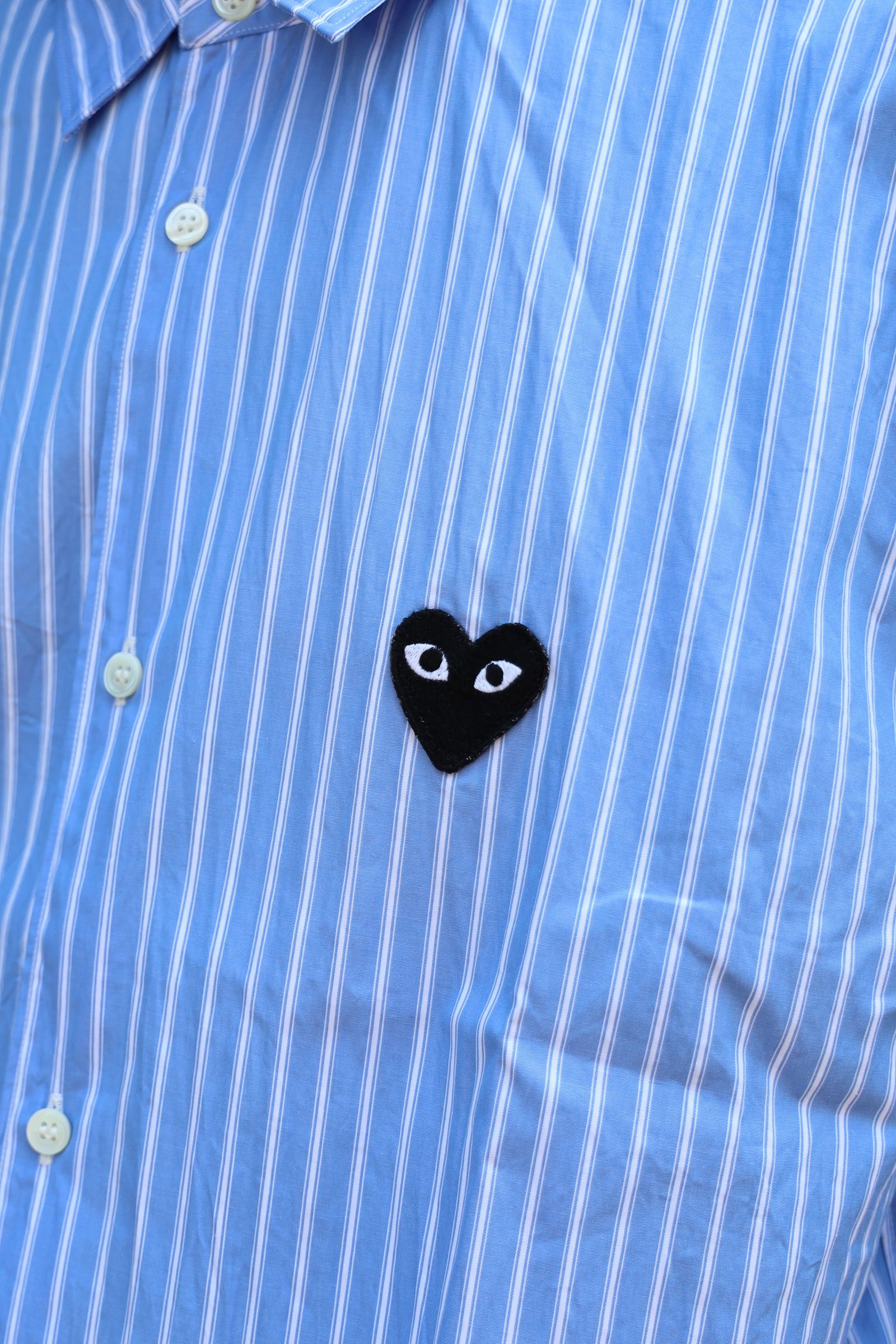 PLAY COMME des GARCONS STRIPED S/S SHIRT BLACK HEART