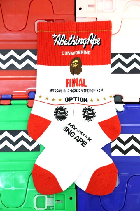 セントマイケル 26AW BAPE_SOCKS/FAINAL(SM-MK1-0000-C40)WHITE+RED☆8月22日(土)発売！