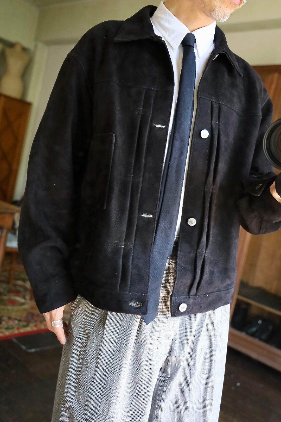 アプレッセ 2025 STYLE2 Suede Leather 1st Type Jacket(25AAP-01-10)BLACK