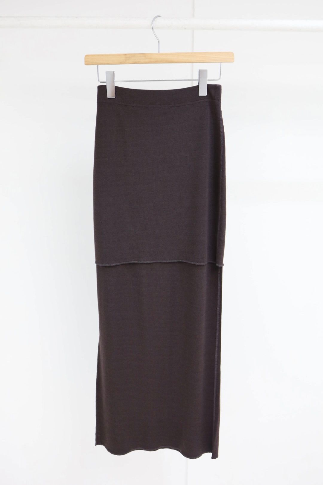 【Women's】プロダクトトゥエルブ  Super 140’s Melino Wool Layered Long Skirt(26SS-WCS07)BROWN☆新作発売！
