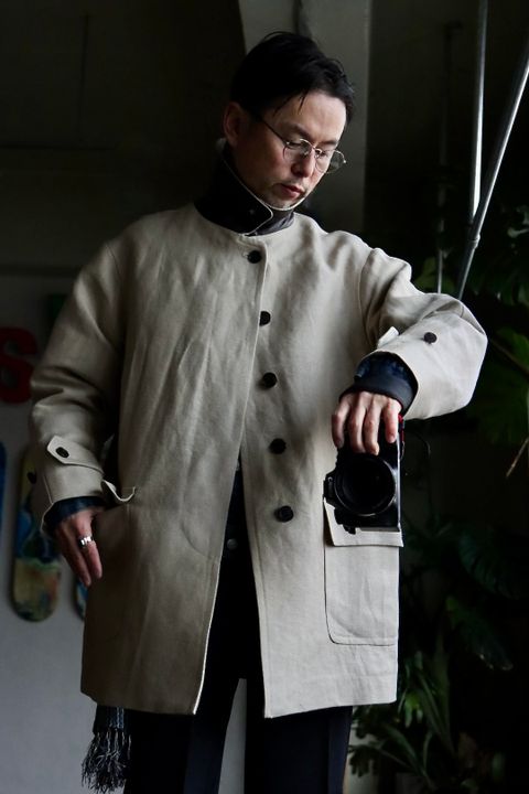 A.PRESSE Linen Half Coatスタイル