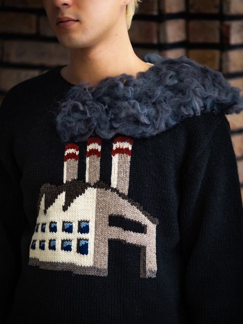 doublet SMOKING FACTORY INTARSIA KNIT PULLOVER MARKスタイル