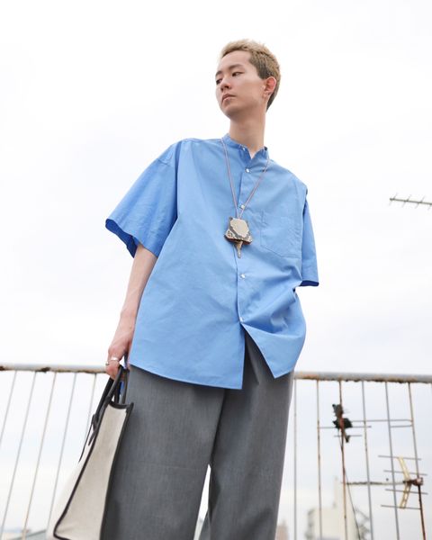Graphpaper グラフペーパー23SS Broad S/S Oversized Band Collar Shirtスタイル