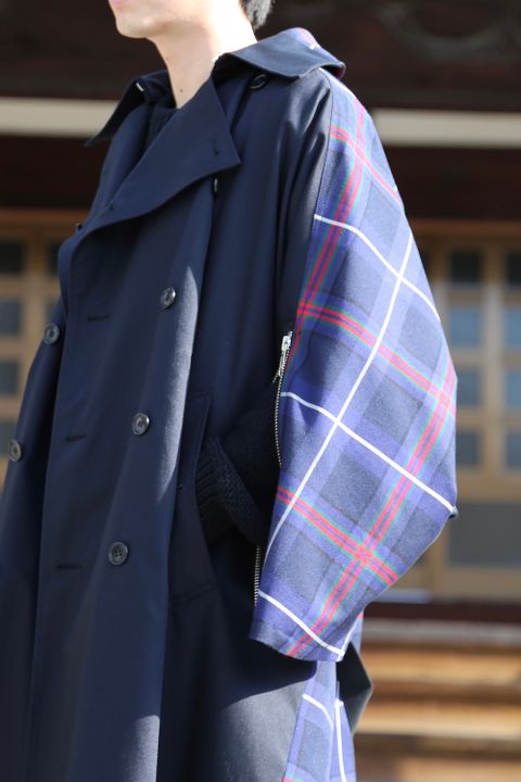 KIDILL 2020AW Trench Coat(KL447) "Navy×Blue Tartan" style.2020.12.6.