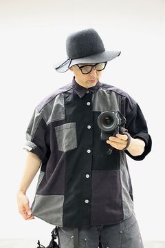 コムデギャルソンオム26SS パッチワークシャツ(HQ-B019-051)BLACK×GRAY☆4月3日(金)発売！