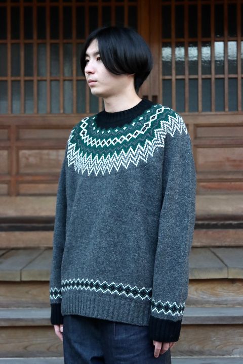 JUNYA WATANABE COMME des GARCONS MAN ウールジャガードニット求心柄"TOP GRAY"style