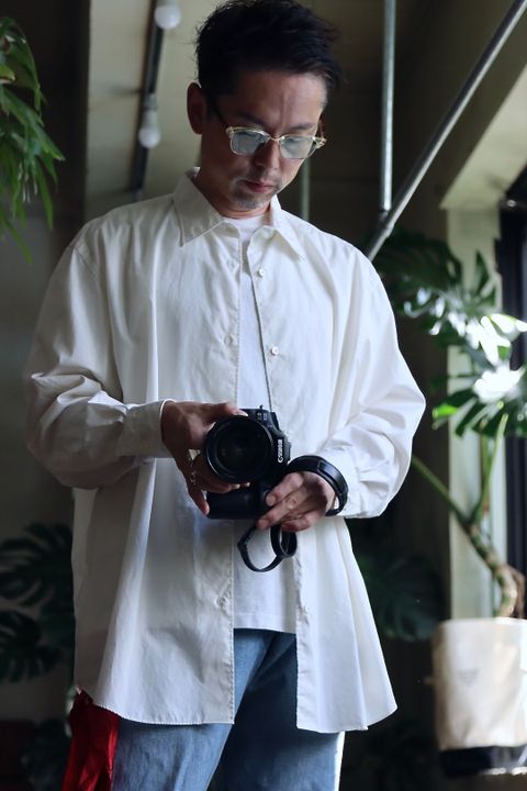 A.PRESSE Regular Collar Shirt"BEIGE"スタイル.2022.8.1.