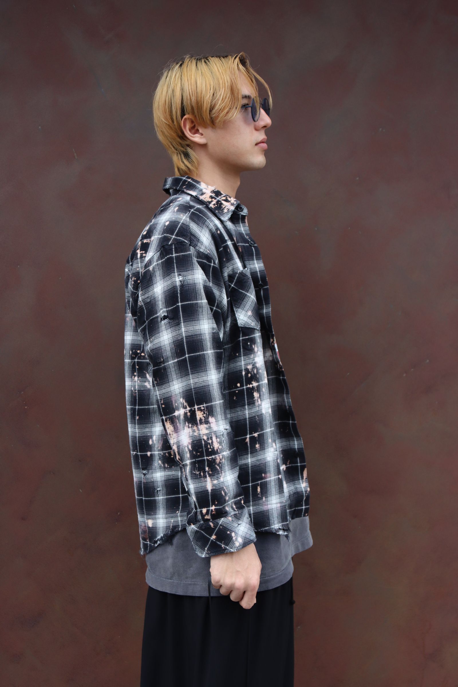 Rafu - RAFUラフ 24SS Bleached & Damaged shirt(RAFU037)BLACK