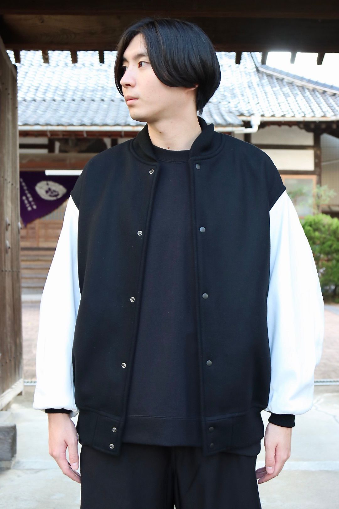 Graphpaper Scale Off Melton Stadium Jacket"BLACK"style