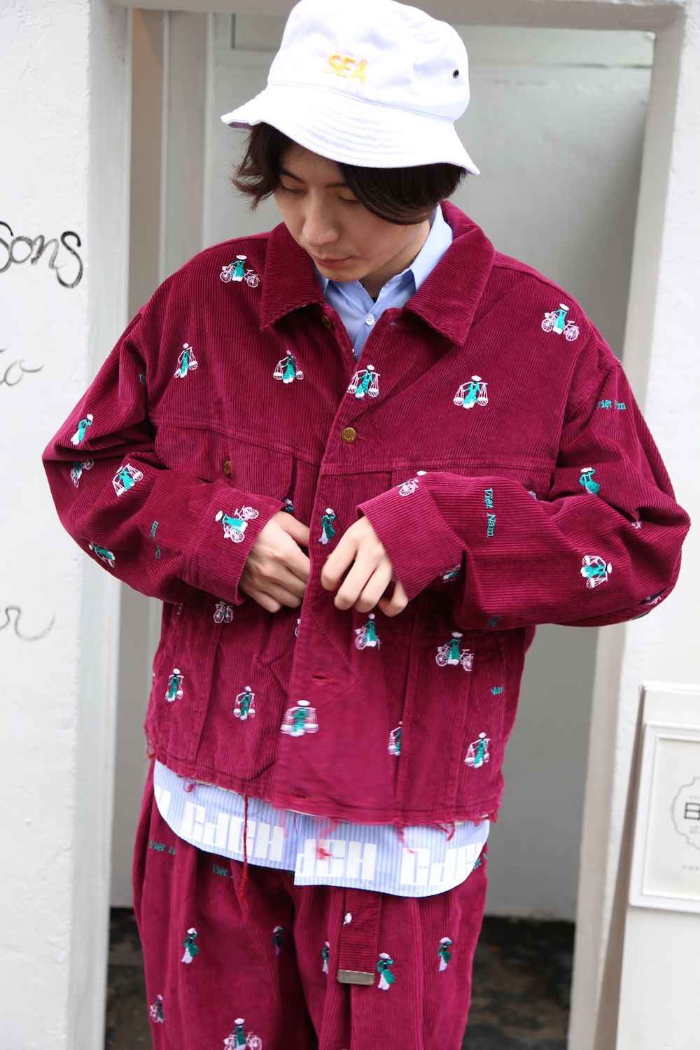 VETNAM EMBROIDERY COURDUROY JACKET & VETNAM EMBROIDERY WIDE TAPERED TROUSERSセットアップスタイル.2020.9.12.