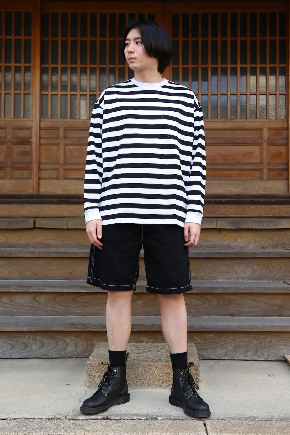 Graphpaper Border L/S Pocket Tee(GM203-70147B) style.2021.3