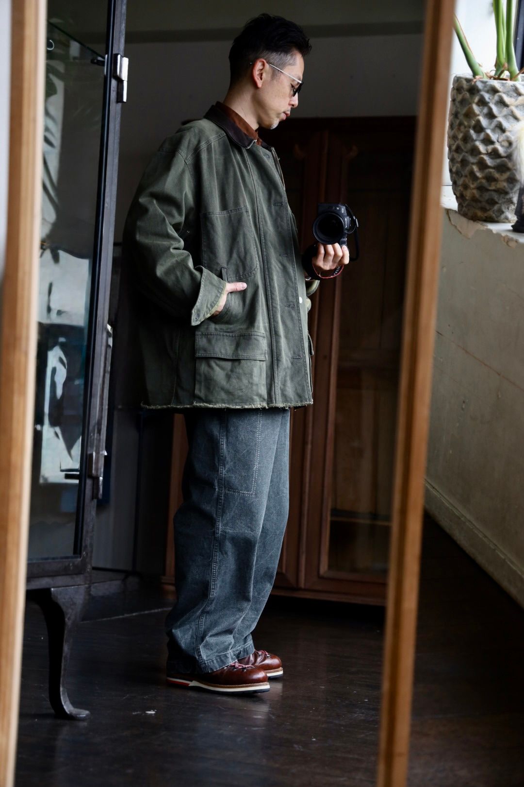 YOKE COTTON CUT-OFF COVERALL JACKET"DUSTY KAHKI"スタイル