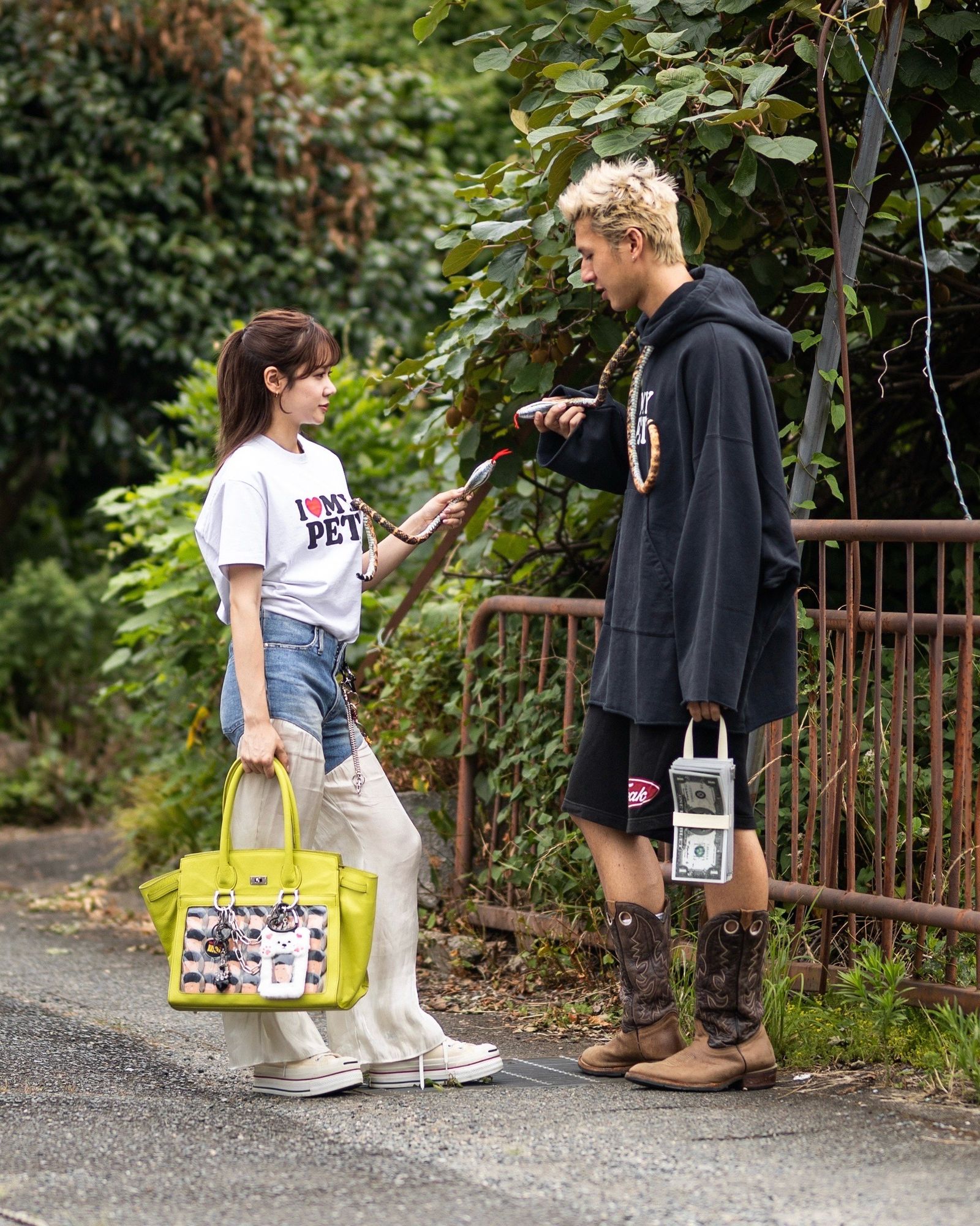 doublet 25AW BREW-DYED LEATHER "ITA" BAG(25AW82BG67)GREEN TEE
